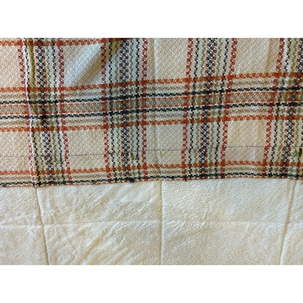 Vintage Woven Remnants Fabric Orange Yellow Green Brown Plaid MCM 2 Pieces